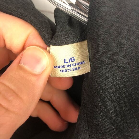 Tommy Bahama 100% Silk Black Hawaiian Button Up Men's Sz Large - Picture 4 of 12